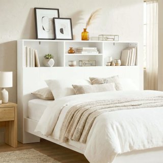 Cabecero Cama 140cm con Estantería Blanca