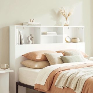 Cabecero Cama 140cm con Estantería Blanca
