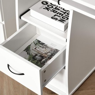 Scrivania per PC in truciolato e acciaio con vassoio per tastiera e monitor, 2 cassetti e spazio per computer, 120X55X85 cm, bianco