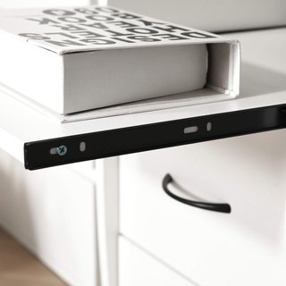 Scrivania per PC in truciolato e acciaio con vassoio per tastiera e monitor, 2 cassetti e spazio per computer, 120X55X85 cm, bianco