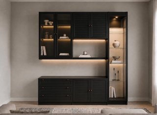 Mueble modular negro y cristal