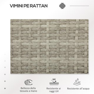 Banco de Exterior de 2 Plazas con Mesa de Café Central, Sofá de Jardín en Acero, Rattan PE y Poliéster, 137X59X82 Cm, Gris y Crema