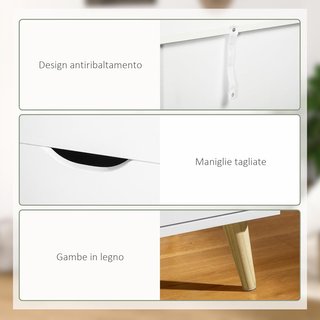 Cómoda de Dormitorio de 6 Cajones, Comoda Moderna con Manijas Talladas y Patas de Columna, Mueble para Sala de Estar, Habitación Infantil y Pasillo en Madera, 120X40X76 Cm, Blanco