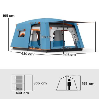 Tenda da Campeggio per 4 Persone con 2 Stanze e Ve