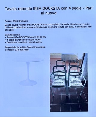 Tavolo rotondo IKEA DOCKSTA con 4 sedie