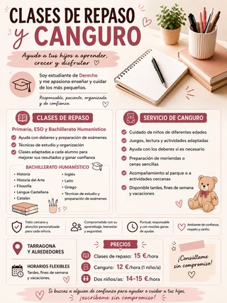 Clases particulares y servicio de canguro