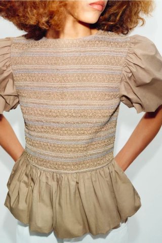 Top Zara Nido Abeja Manga Abullonada