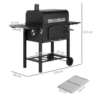 Barbecue da Giardino a 2 Ruote con Griglia, Affumi