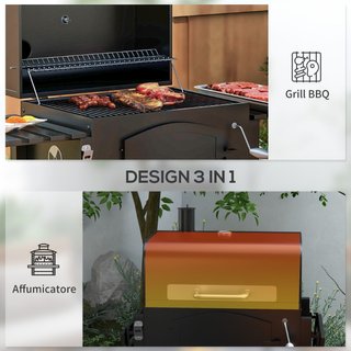 Barbecue da Giardino a 2 Ruote con Griglia, Affumi