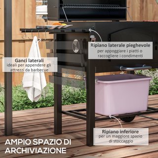 Barbecue da Giardino a 2 Ruote con Griglia, Affumi