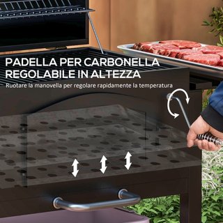 Barbecue da Giardino a 2 Ruote con Griglia, Affumi