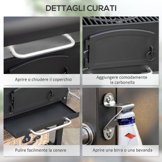 Barbecue da Giardino a 2 Ruote con Griglia, Affumi