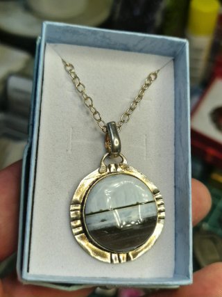 Colgante Opalo Azul y Cadena Plata