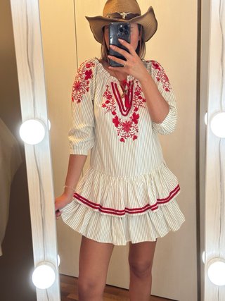 Vestito estivo righe beige e rosse