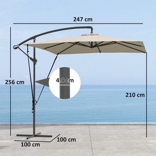 Ombrellone a Sbalzo 247x247 cm con Base a Croce e