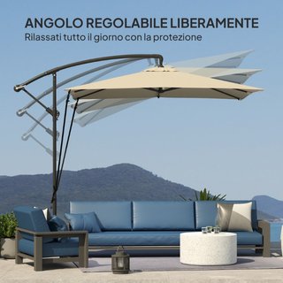 Ombrellone a Sbalzo 247x247 cm con Base a Croce e