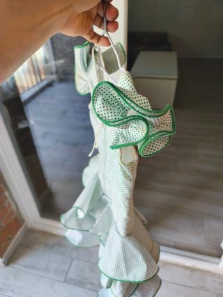 Traje Flamenca Niña Verde/Blanco Talla 3 a 5 años