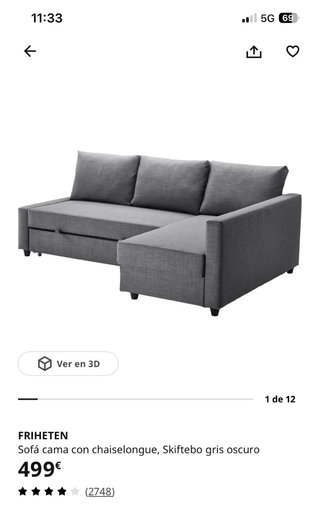 Sofá Cama IKEA FRIHETEN Gris Oscuro