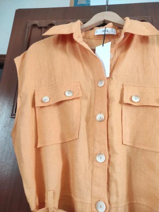 Vestido MANGO verano naranja Talla S 100% lino
