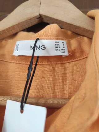 Vestido MANGO verano naranja Talla S 100% lino