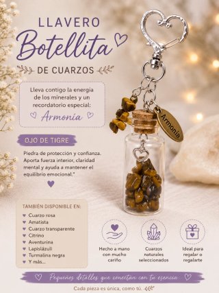 Llavero Botellita de Cuarzos Ojo de Tigre