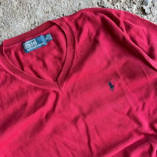 Vintage Polo Ralph Lauren Red Jumper V-Neck