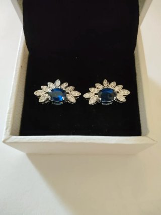 Pendientes Pandora Flor Azul y Plata