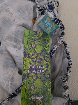 Vestito lungo fantasia blu bianco e oro
