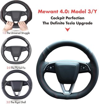 nueva Funda Volante Tesla Piel Microperforada Roja