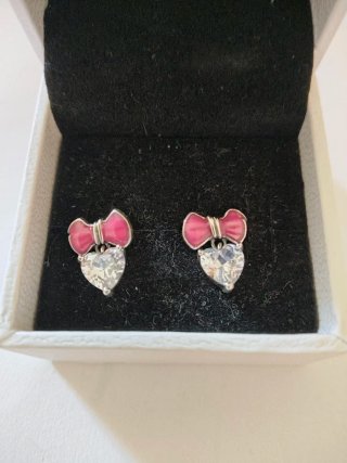 Pendientes Pandora Corazón y Lazo Rosa
