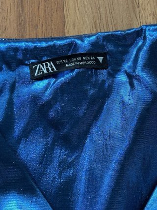 Vestito Zara blu metallizzato maniche a sbuffo