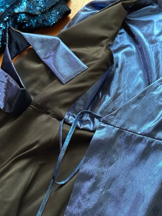 Vestito Zara blu metallizzato maniche a sbuffo