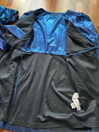 Vestito Zara blu metallizzato maniche a sbuffo