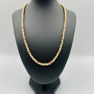 COLLAR BOLAS DIAMANTADAS Y PIEDRAS ROJAS. Oro 18K.