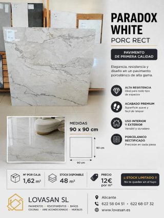 Pavimento Porcelánico Rectificado Paradox White 90