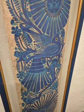 Cuadro hecho a mano México Aves Flores