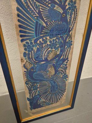 Cuadro hecho a mano México Aves Flores