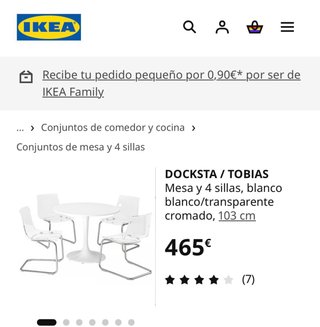 Mesa redonda blanca + 4 sillas transparentes