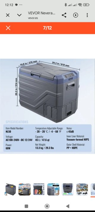 Nevera Portátil Coche 45L Compresor Nueva
