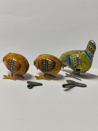 3 Giocattoli Latta Galline Carillon Anni '80