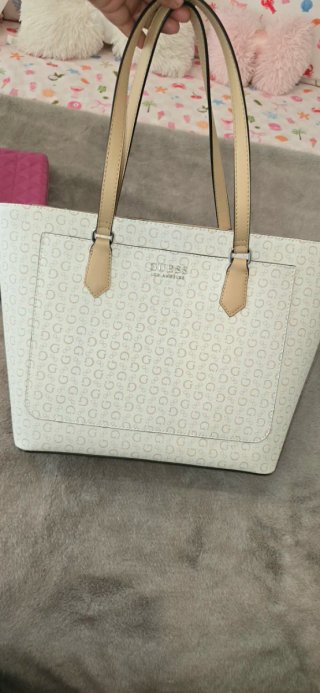 Bolso Tote Guess Blanco y Beige Original