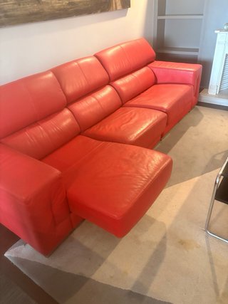 Sofá de Piel Rojo 3 Plazas. Sofá de Piel / Cuero R