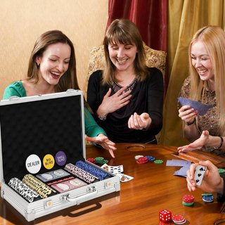 Pokerchips-Set in Koffer, mit Würfeln, Dealer-Butt