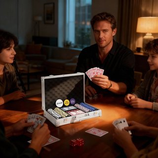 Pokerchips-Set in Koffer, mit Würfeln, Dealer-Butt