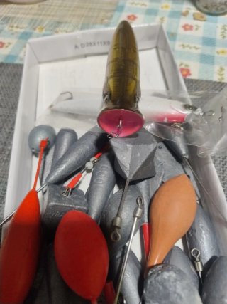 29 plomos y 2 señuelos de pesca