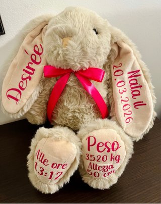 Coniglietto peluche personalizzato nascita