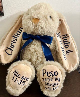 Coniglietto peluche personalizzato nascita