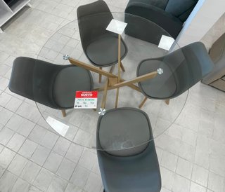 Mesa redonda cristal + 4 sillas