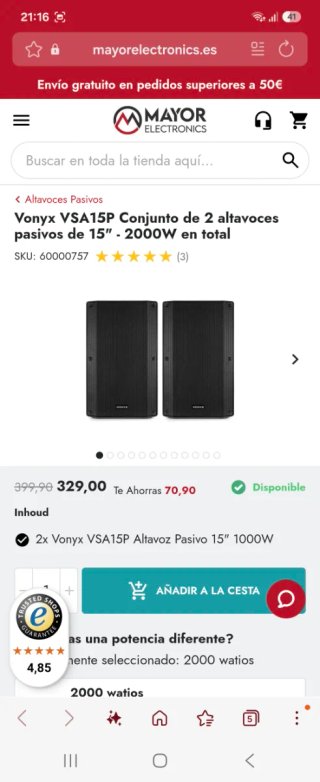 Pareja Altavoces Pasivos Vonyx VSA15P