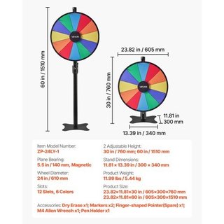 610 mm Spinning Prize Wheel, 12 Slots Spinning Whe